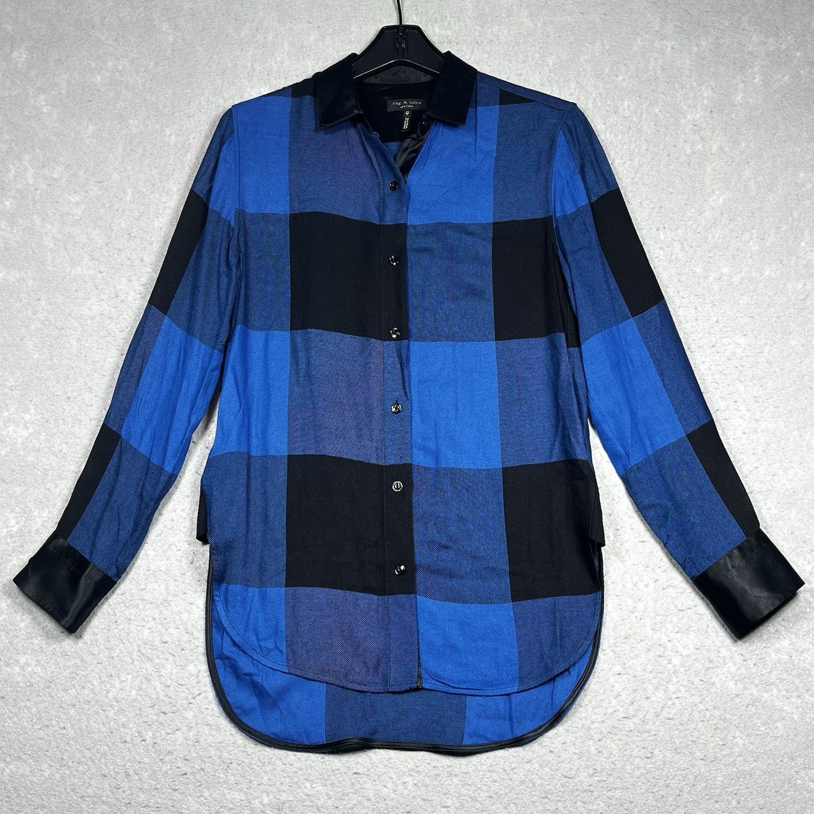 Rag & Bone Top Women’s Size Xs Blue & Black Plaid Long Sleeve Button Front Shirt